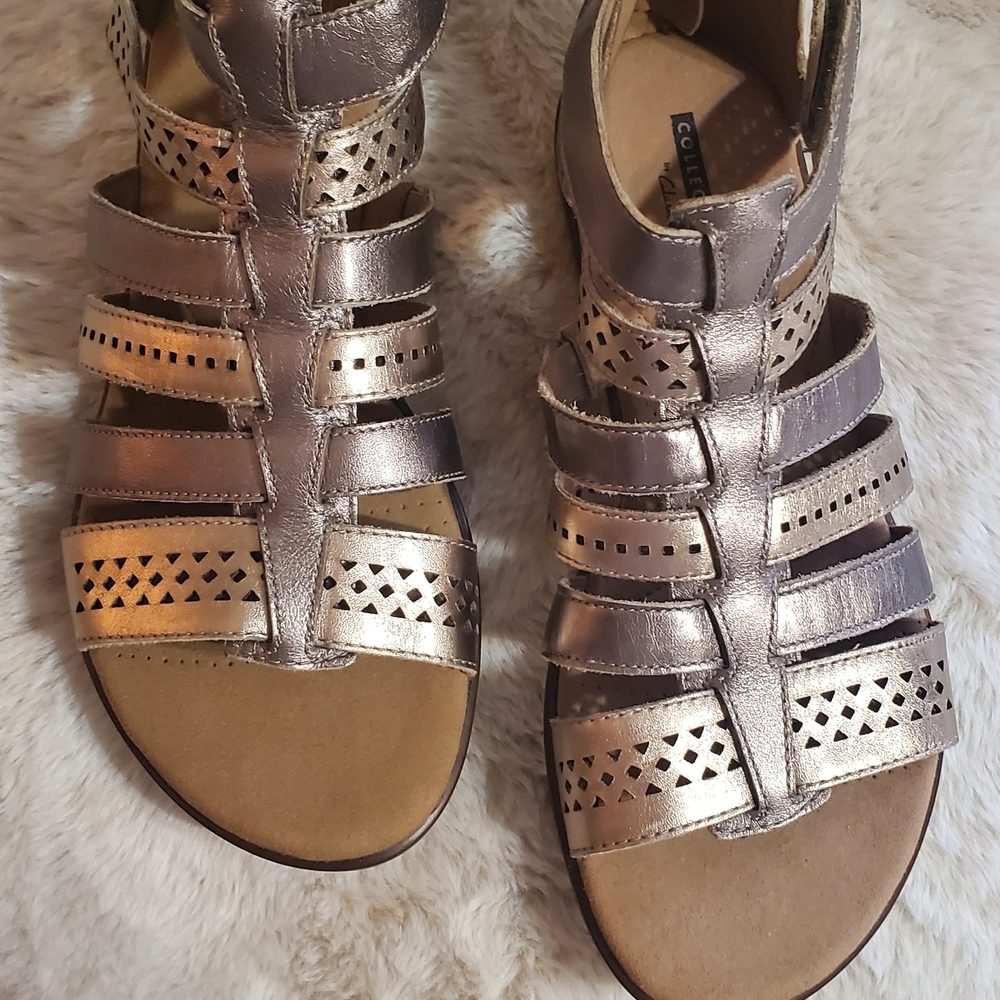 Clarks Women's Kele Lotus Gold Cushion Sole Gladiator Sandals. Sz 71/2 Like New - Picture 9 of 10